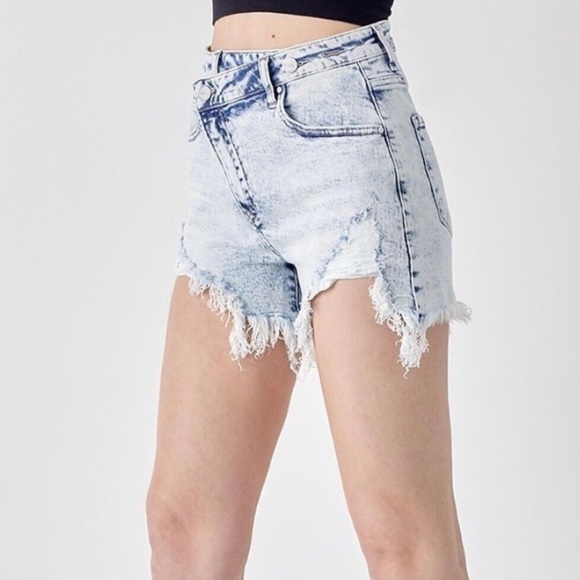 Risen Lg Denim High Rise Women’s Shorts Distressed Light Acid Wash Crossover - Picture 10 of 10